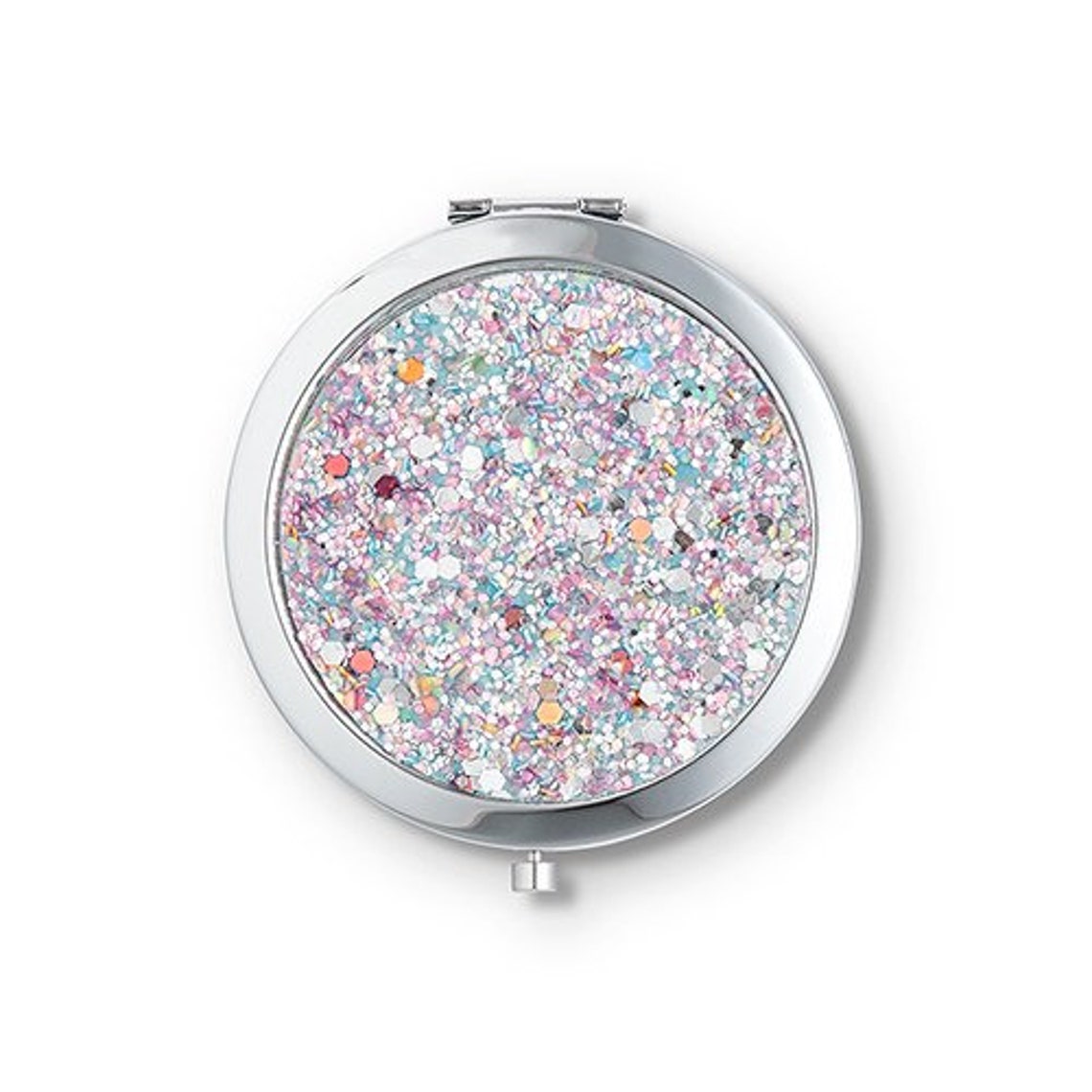 Personalised Compact Mirror With Glitter Design In 3 Colours Etsy