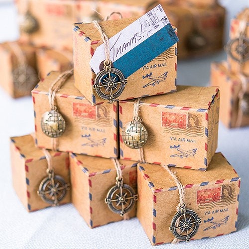 Vintage DIY Kraft Airmail Favour Favor Box Pack of 10 Etsy