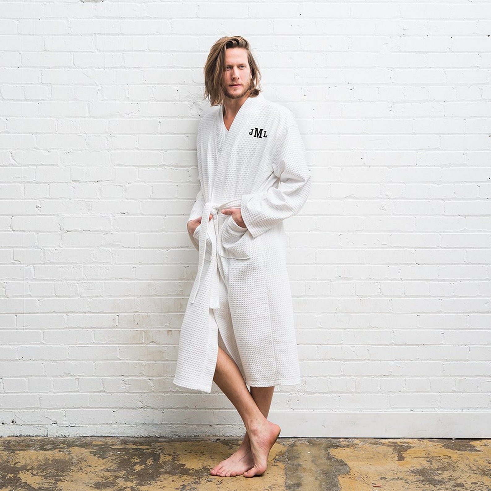 Personalised Men's White Cotton Robe Waffle Bathrobe Etsy