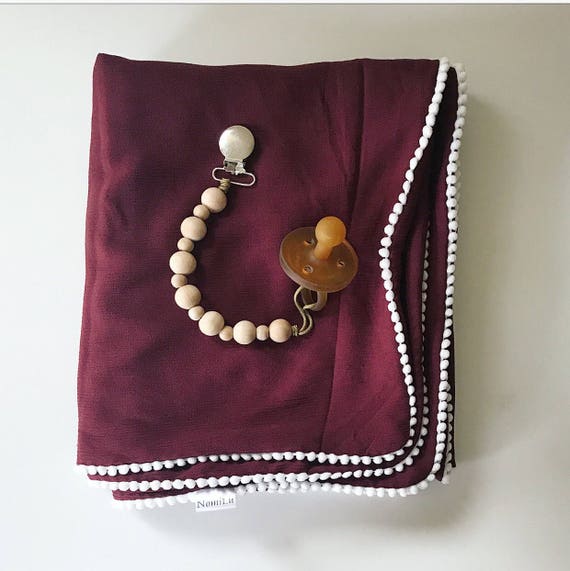 Burgundy Pom Swaddle