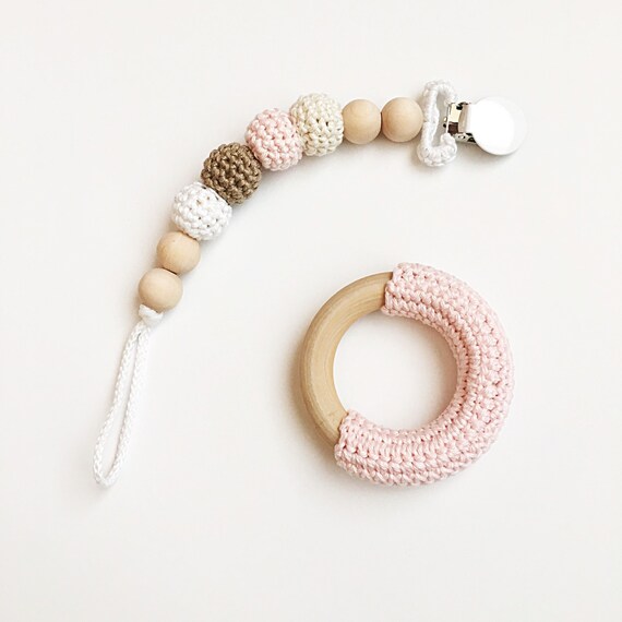 Neapolitan Clip -- Crocheted Beads Pacifier Clip -- RING SOLD SEPERATELY
