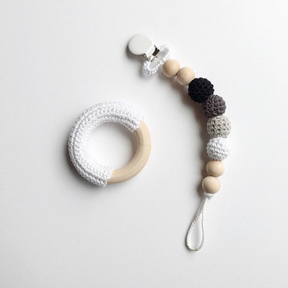 MoonLight Clip -- Crocheted Beads Pacifier Clip -- RING SOLD SEPERATELY