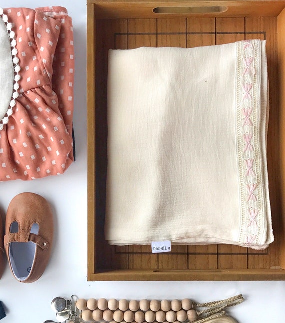 PREORDER - NomiLu Heirloom Lace Swaddle Blanket -- Muslin Cotton Gauze and Lace