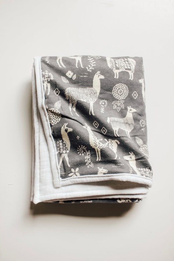 Llama Crib Quilt - Muslin Gauze & Flannel