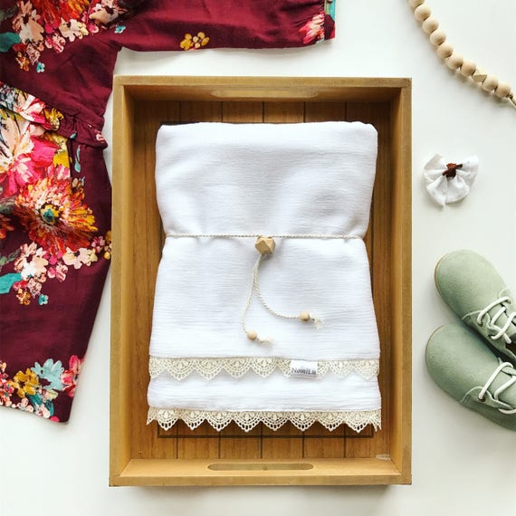 NomiLu Heirloom Lace Swaddle Blanket -- Muslin Cotton Gauze and Lace