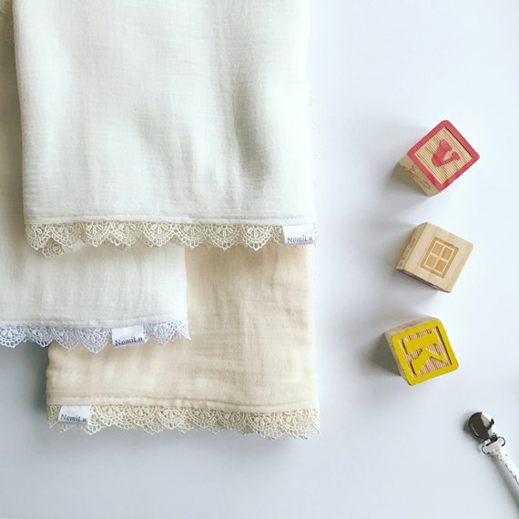 PREORDER - NomiLu Heirloom Lace Swaddle Blanket -- Muslin Cotton Gauze and Lace