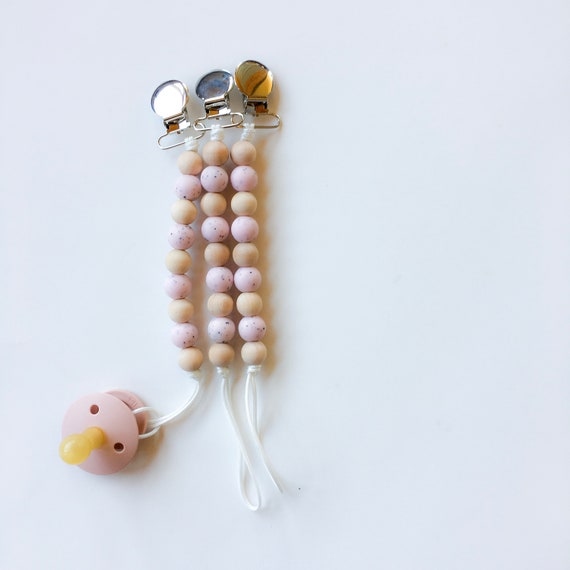 Pink Speckled Pebbles Clip - NomiLu Silicone Clip - PACIFIER NOT INCLUDED