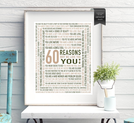 Custom 60th Birthday Gift for MOM, for Women, for Mum, 60 Reasons