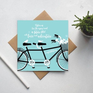 Tarjetas de felicitación de boda, Tarjetas del día de la boda, Tarjeta de compromiso, Ante nosotros se encuentra el camino abierto, un futuro lleno de amor y aventuras.