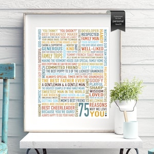 75 Reasons Why We Love You, 75 birthday, 75th gift for Dad for Mom, 75th gifts, 75th present,75th Birthday Gift, Digital download printable