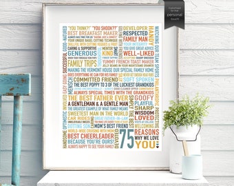 75 Reasons Why We Love You, Gift from kids, Gift for Parents, Gift for Dad, For Men, 75th Birthday Gift, For HIM, Digital File JPG and PDF