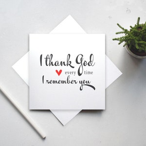 Cartões cristãos, cartões com versículos bíblicos, agradeço a Deus toda vez que me lembro de você - Filipenses 1:3 Cartão de encorajamento, cartões com as Escrituras (GC53)
