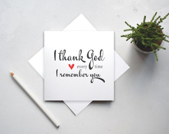 Je pense à vous - Philippiens 1:3 carte biblique d'encouragement, verset biblique, carte FSC respectueuse de l'environnement