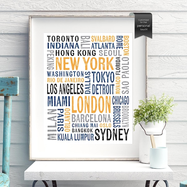 Custom Cities Poster, Destination location Sign Poster, Home decor, Backpackers Gif, Traveler's Gift, Subway Poster, Digital Printable