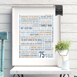 Dad 75th Birthday, 75th Birthday Gift for Men, For Him, 75 REASONS Why We Love You, 75th Dad, 75th Grandad, Gift from Kids, Husband 75th