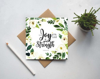Christian Encouragement Card, Joy of the Lord - Nehemiah 8:10 Scripture, Bible verse