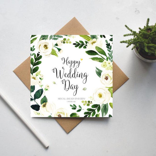Happy Wedding Day Card, verset biblique « Par-dessus tout, aimez-vous profondément » - 1 Pierre 4:8, M. et Mme Félicitations, Carte de mariage UK (GC157)