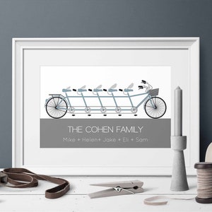 Custom Family Name Print, Printable Kitchen decor, Personalised Bike Tandem print, Family gift, Home decor, Nursery print, Digital Download