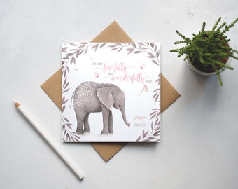 You are fearfully and wonderfully made - Psalm 139:14 - Elephant - Dedication Card - New Baby Card - Baptism Card - Christian Cards (GC27E)