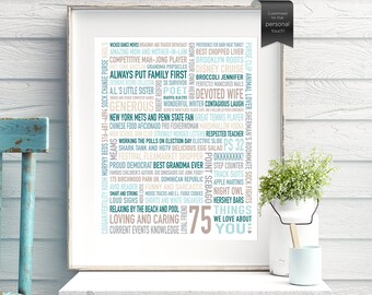 Custom 75th Birthday Gift for Mom Dad / For Him Her / 75 Things We Love About Dad / Unique Gift / Personalised Word Art / DIGITAL Download /