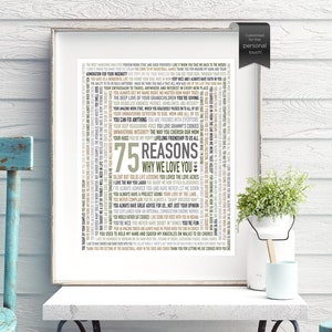 Dad 75th Birthday, 75th Birthday Gift for Men, For Him, 75 REASONS Why We Love You, 75th Dad, 75th Grandad, Gift from Kids, Husband 75th