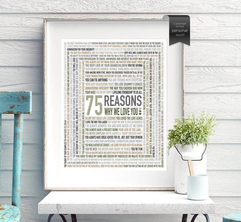 75th Birthday Gift, for HIM, for Men, 75th Dad, 75 Reasons Why We Love