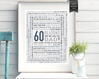 Personalised 60th Birthday Gift for DAD, Gift for Husband, For Men, Born 1964, 60 Reasons We Love You, Printable Unique Gift, DIGITAL File