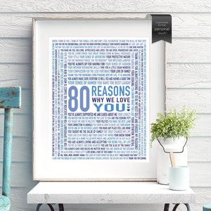 80th Gifts, 80th Birthday Gifts for Women, 80th Mum, 80 Reasons Why We Love You, 80 Birthday, 80th Presents, 80th Grandad gifts, 80 Gift