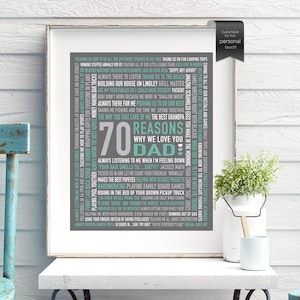 70th Dad Birthday, 70 REASONS Why We Love You, 70th Birthday for HIM, 70th present, 70th Poster, 70th Husband Birthday, 70 Things We Love