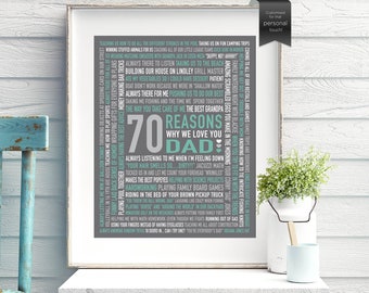 Regalo personalizado para papá en su 70 cumpleaños: 70 razones por las que te queremos (descarga digital)