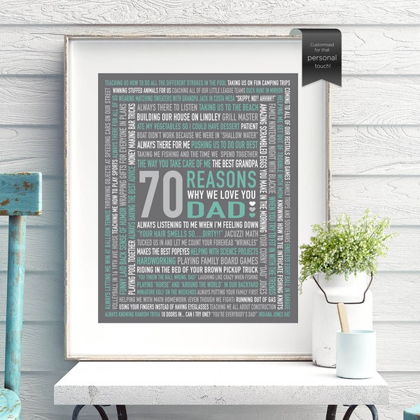 Personalized 70th Birthday Dad Gift, 70 Reasons We Love You (Digital download)