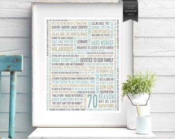 70 Reasons We Love DAD, For Men, For Him, For husband, 70th Birthday Gift, DIGITAL File, 70 Things We Love About You, Party decor, Born 1954