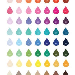 Puede incluir: Carta de colores con 84 muestras en forma de l&aacute;grima. Las muestras est&aacute;n numeradas del 1 al 84. Los colores van del rosa claro al gris oscuro.