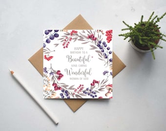 Blumenkranz Geburtstagskarte: Frau Gottes, umweltfreundlich