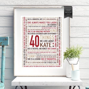 40th Birthday Gift For Women, For HER, For Sister, For Coworker, Custom gift, JPG and PDF DigitalDownload, 40 Reasons We Love You 画像 1