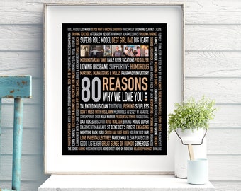 Custom 80th Birthday Gift for DAD, For Men, 80 Things, 80 Reasons Why We Love You, Born in 1944, Personalised Word Art. DIGITAL Download