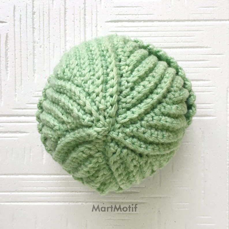 Slouchy Beanie Hat Chunky Brim Hat in Light Green Crochet Merino Wool Hat Warm Winter Knit Hat