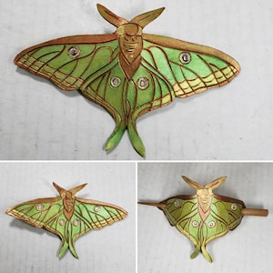 Leather Luna Moth Hair Stick Barrette