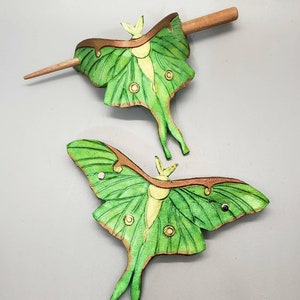 Leather Luna Moth Hair Stick Barrette