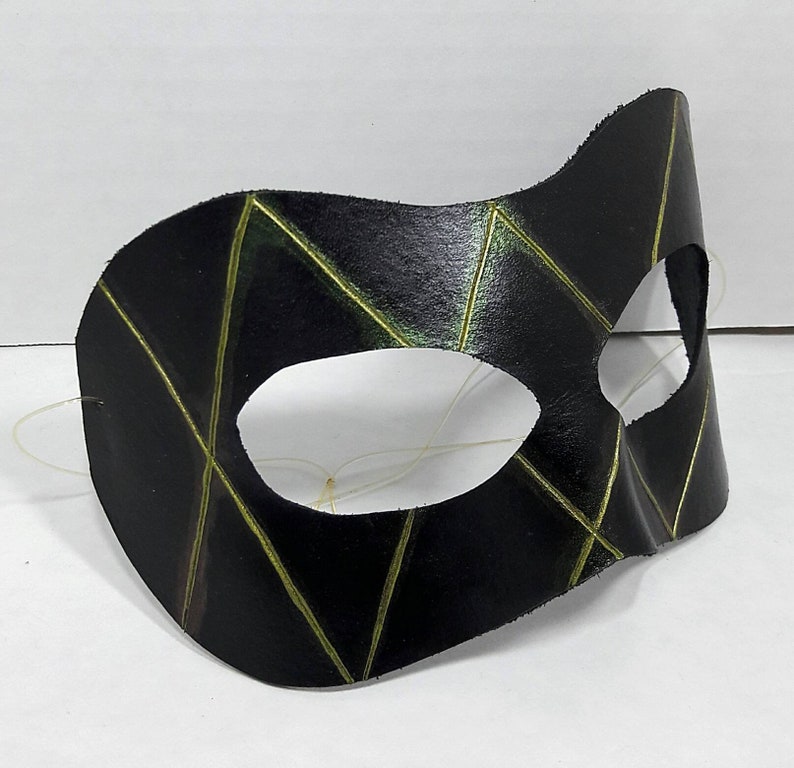 Black and Green Leather Domino Masquerade Mask