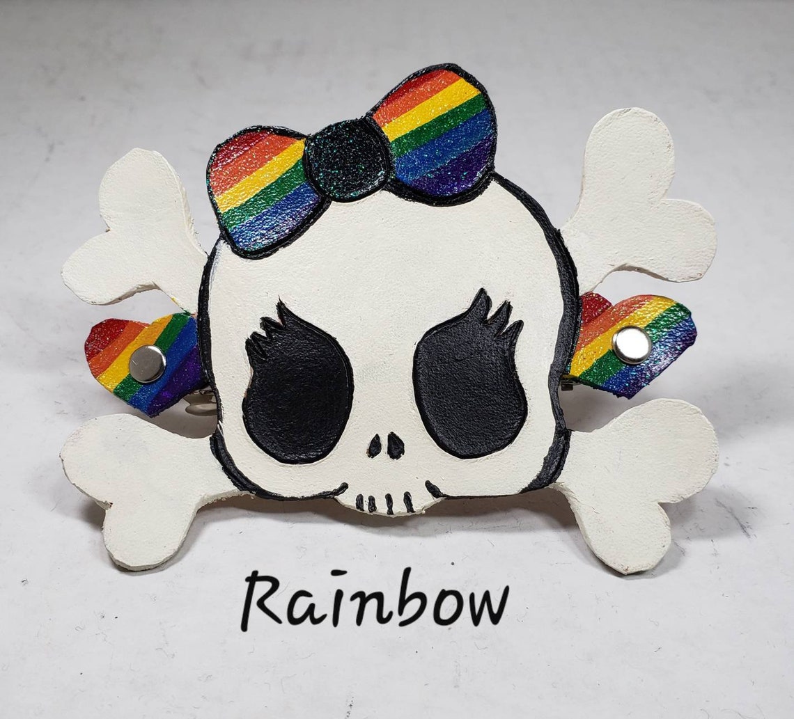 Cute Girly Skull With Bow Leather Barrette Custom Color Choice Etsy