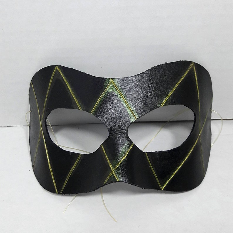 Black and Green Leather Domino Masquerade Mask