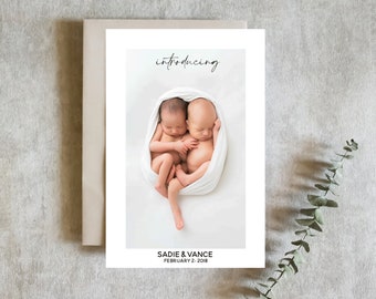 BA-011 Printable PDF file Twins Birth Announcement Photo Card