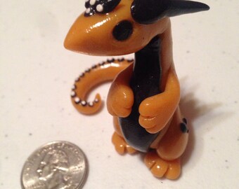 Small Orange Dragon with Black and White Details - HANDMADE
