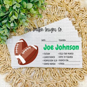 Personalized School Envelopes, Lunch Money, Letter to Teacher, Personalized Money Envelope, School Supplies, Football