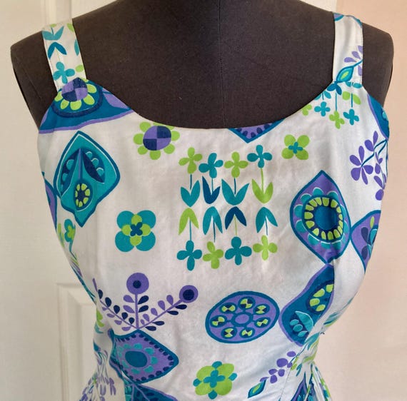 TRUE VINTAGE Early 60s Country Atomic Print Sundress--Small View 4