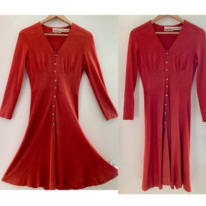 Vintage 70s Carole Pierre of Paris Orange Knit Dress--Fit and Flare and French!  FREE SHIPPING!