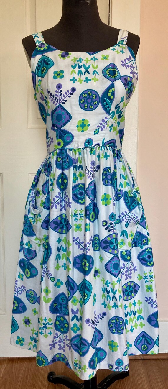 TRUE VINTAGE Early 60s Country Atomic Print Sundress--Small View 2