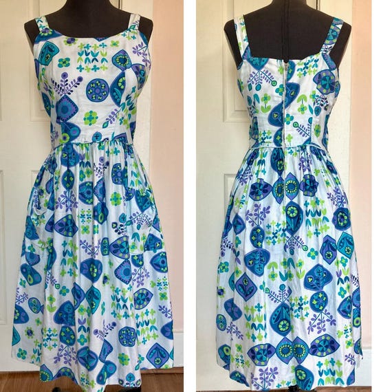 TRUE VINTAGE Early 60s Country Atomic Print Sundress--Small