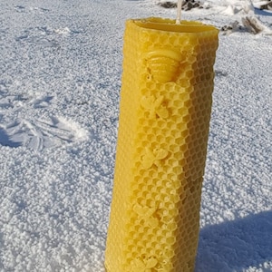 Large Beeswax Pillar Candle Hexagon With Bees Handmade In Yorkshire 100% Beeswax